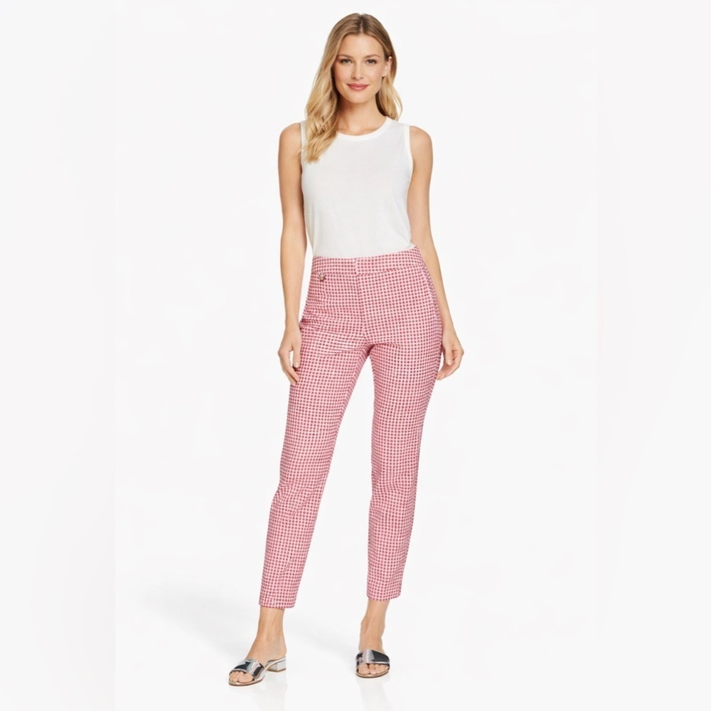 Adrianna Papell Kate Dress Pants Pink Gingham Plaid Ankle